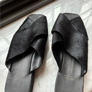 Dolce Vita Black Fur Slide Sandals